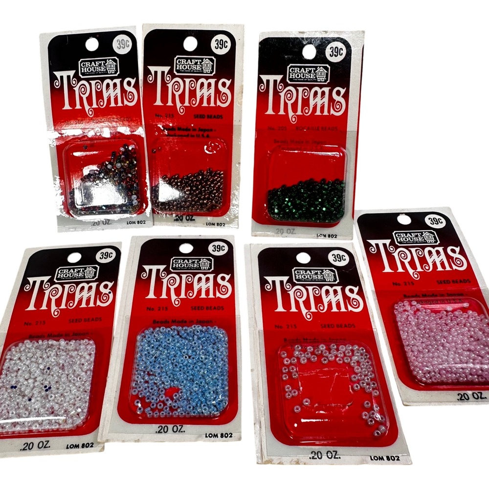 Vintage Craft House Trims Seed Beads Lot 7 Cards‎ Made in Japan Mixed Colors 39c